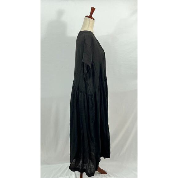 ARTS & SCIENCE Sz 1 Black Linen Oversize Ethnic Gathered Wrap Dress NWT Japan - Picture 8 of 12
